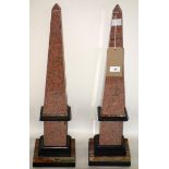 A pair of marble and onyx obelisks, one repaired, H.66cm