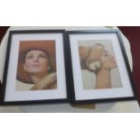 Two vintage fashion prints, in black frames, 29 x 20cm