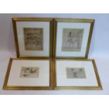 A set of four studies of female nudes after William Russell Flint, largest 19 x 26cm