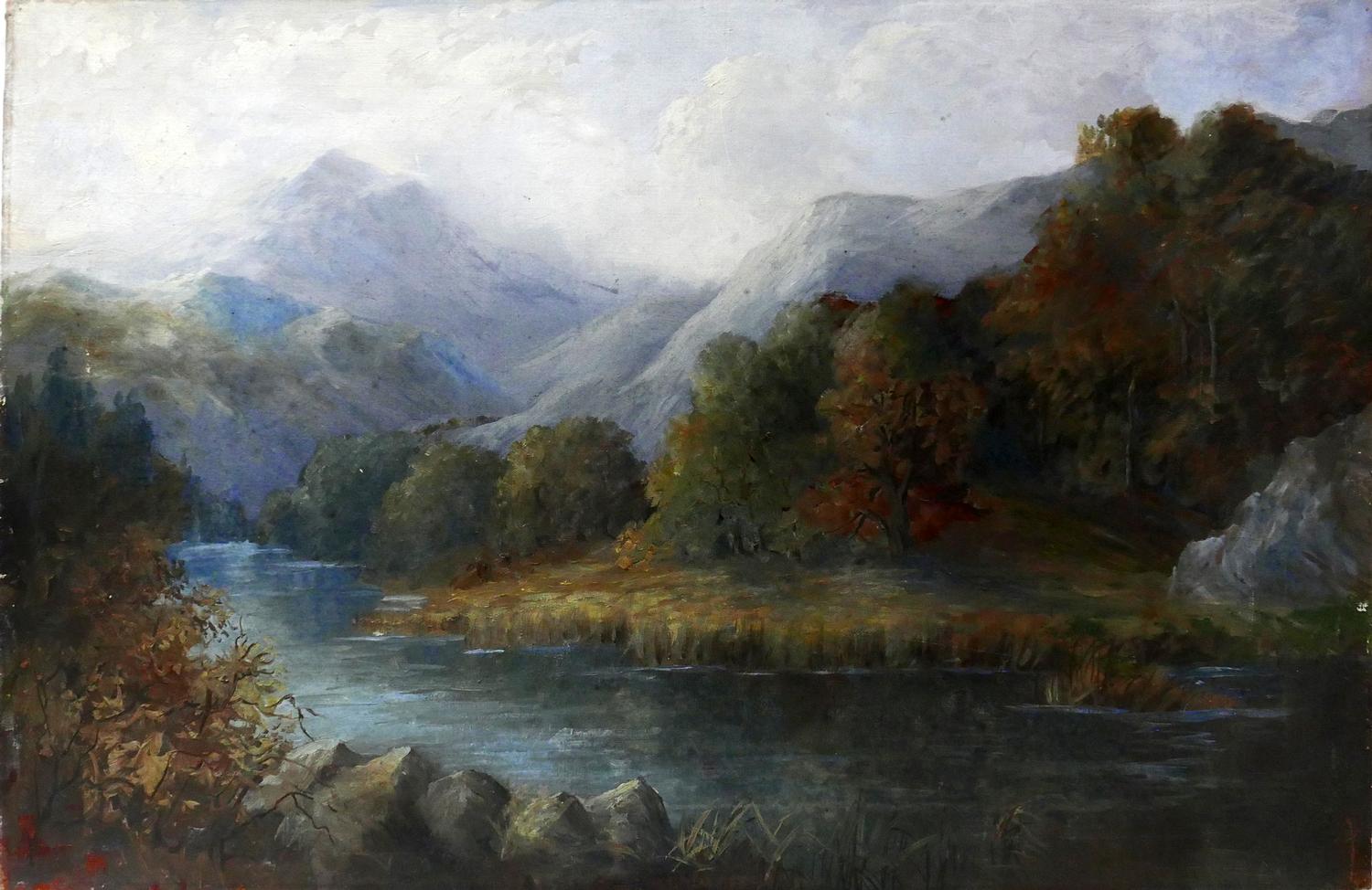 20th century school, Scottish mountainous landscape, oil on canvas, 51 x 77cm
