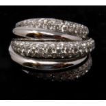 A boxed 18ct white gold diamond studded multiple crossover ring (2 carats approx)