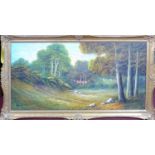 A 20th century oil on canvas, forest scene, signed Brotti, 58 x 118cm
