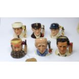 A collection of six Royal Doulton cricket character jugs, to include W.G. Grace, Harold Dennis "