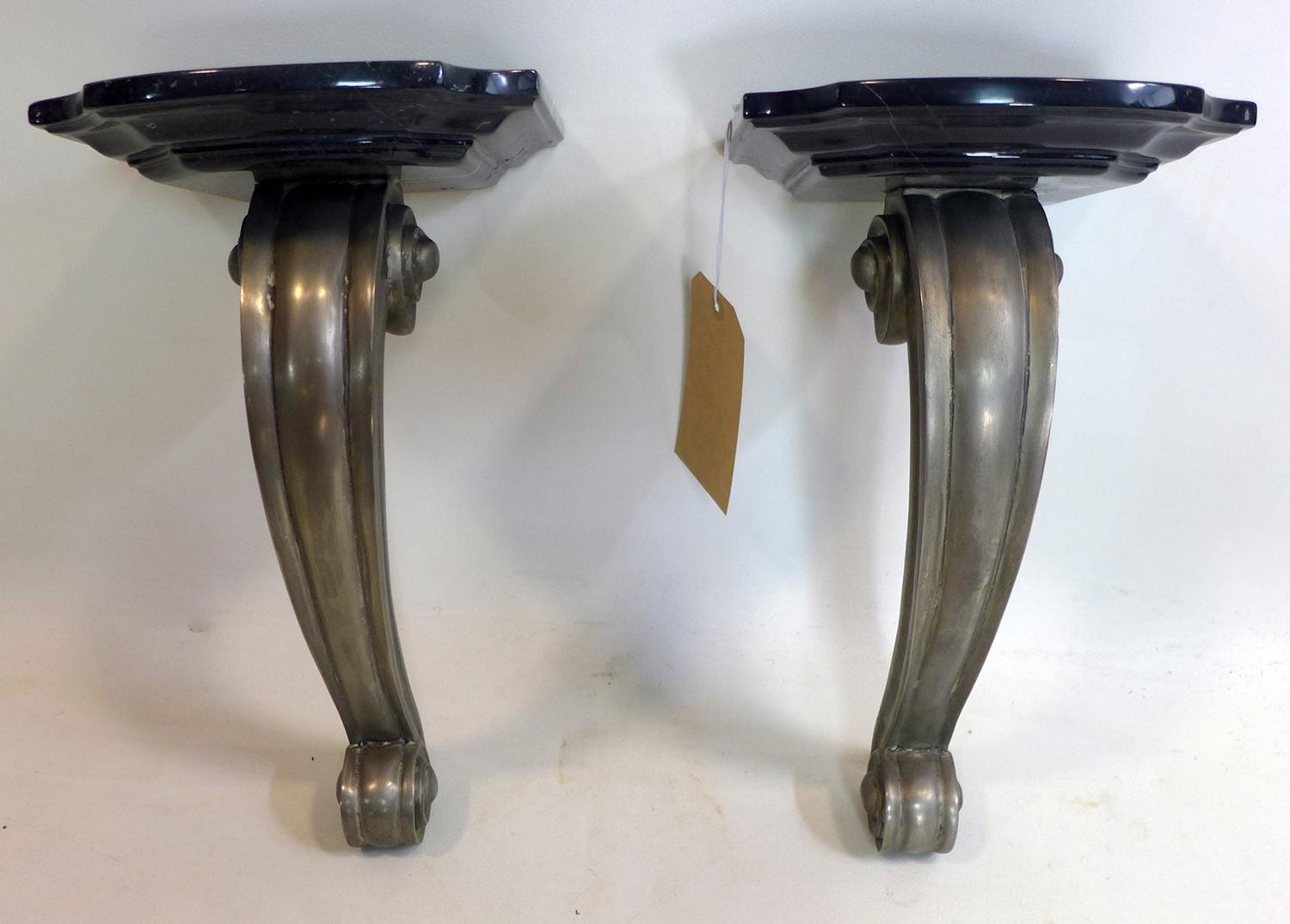 A pair of bronze and marble wall brackets, H.37 W.20 D.20cm