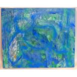 Helen Lack, contemporary artist, abstract entitled, 'Ocean 2' in shades of blue and green, mixed