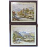 Late 19th century school, two landscapes with mountains to background, watercolours, framed and