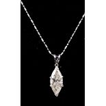 A boxed, 18ct white gold marquise-cut diamond pendant (1.5 carats approx) on an 18ct white gold