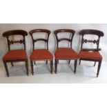 Two pairs of William IV mahogany dining chairs, one leg broken