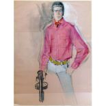 Brian Stonehouse MBE (1918-1998), fashion illustration 'man with tommy gun', watercolour and