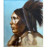 A 20th century oil on board, portrait of a native American, signed Gilbert Clarke, 50 x 39cm