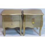 A pair of contemporary gilt painted bedside chests, with two small drawers, raised on cabriole legs,