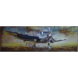 A sheet metal relief plaque of a plane, 'Route 66 Airbourne', 60 x 180cm