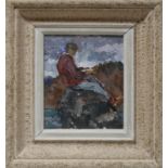 Sergei Nikolski (Russian school), Study of a young man seated on a rock, oil on canvas laid down