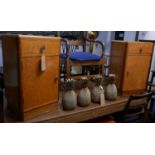 A pair of 20th century satinwood bedside cupboards, H.69 W.38 D.38cm