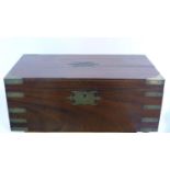 A Georgian mahogany brass bound box, with side drawer, H.18 W.46 D.25cm