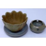 Three Chinese ceramics to include a fluted bowl on footed base 11 x 17cm, a pale blue glazed dish