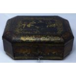 A 19th century, large, Chinese octagonal lidded box decorated allover with gilt hand-painted