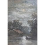 Early 20th century Continental school, Riverscape in Moonlight, watercolour, unsigned, framed