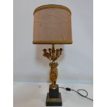 A French gilt bronze figural candelabra table lamp, H.92cm