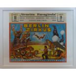 An oringal advertising poster for the Berlin Circus 1971, in white frame, 34 x 40cm