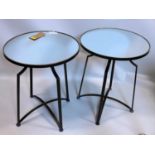 A pair of contemporary circular tables with mirrored tops, H.62cm Diameter 50cm (2)
