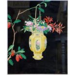 A 20th century fine watercolour depicting a still life of a hanging vase of flowers, unsigned, 52