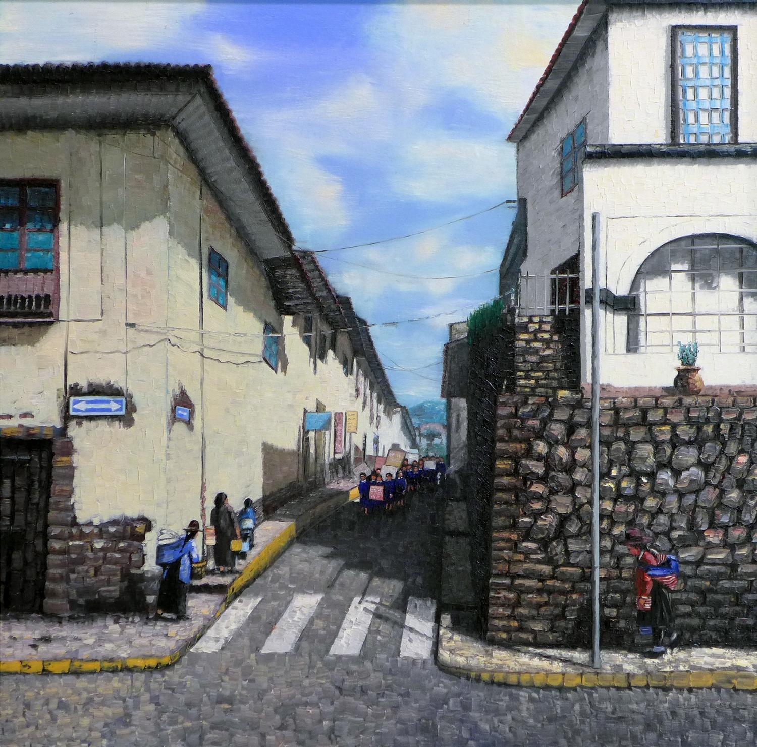 George Tincu (Contemporary), Cusco, Peru street scene, signed and dated '18 lower right, oil on