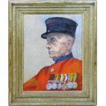 Keith Shaw Williams (1906-1951), portrait of a Chelsea pensioner, oil on board, 49 x 36cm