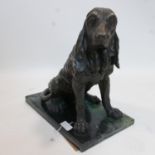 A cast bronze figure of a seated dog, on rectangular marble base, H.40 W.24 D.37cm