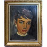 Suzanne Cattermole, portrait of Audrey Hepburn, oil on board, 30 x 24cm