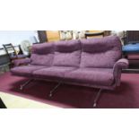 A 20th century Hans Wegner design sofa, raised on chrome supports and castors