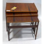 A mid 20th century Danish hardwood nest of three tables, H.51 W.60 D.38cm