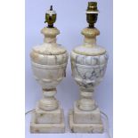 A pair of marble table lamps, H.34cm