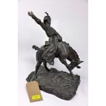 After Paolo Troubetzkoy, bronze statue of a cowboy on horse back, signed and dated 1933, H.38 W.28