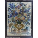 A late 19th century painting of flowers on glass, 55 x 43cm