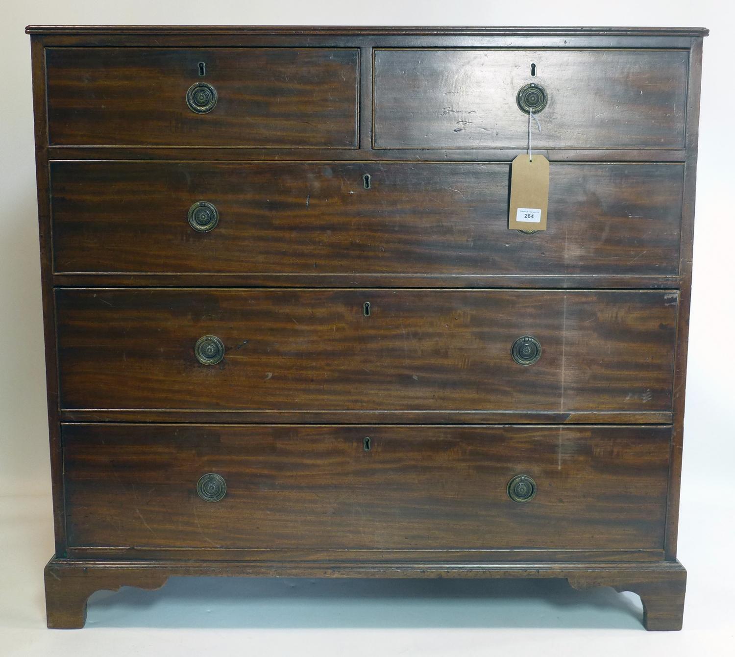 A 19th century mahogany chest of two short over three long drawers, raised on bracket feet, H.101