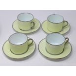 Legle Limgoes cream and platinum finish porcelain collection: 4 teacups and 4 saucers