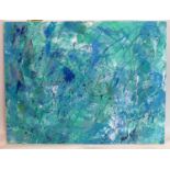 Helen Lack, contemporary artist, abstract entitled, 'Ocean 4' in shades of blue, green and white,
