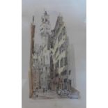 A mid 20th century ink drawing of Florence, indistinctly signed and dated '54, 42 x 26cm