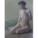 An early 20th century watercolour of a nude, 44 x 33cm