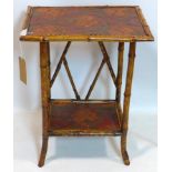 A bamboo occasional table together with two bamboo picture frames