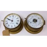 A Royal mariner brass bulk head clock with matching barometer