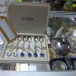 A boxed set of six silver plated Le Verre peacock teaspoons, design by Yashima, together with a