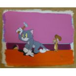 An oil on board of Tom and Jerry, monogrammed MB and dated 9.6.00 to lower right, unframed, 50 x