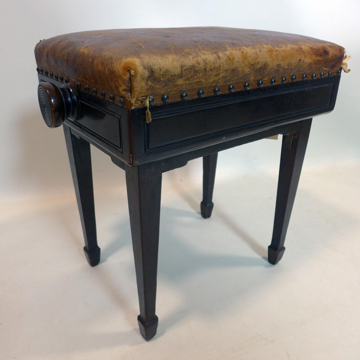 A late 19th century mahogany piano stool, with adjustable leather seat - Image 2 of 2