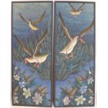 A Balinese dyptic oil on canvas of ducks, signed, 171 x 67cm each