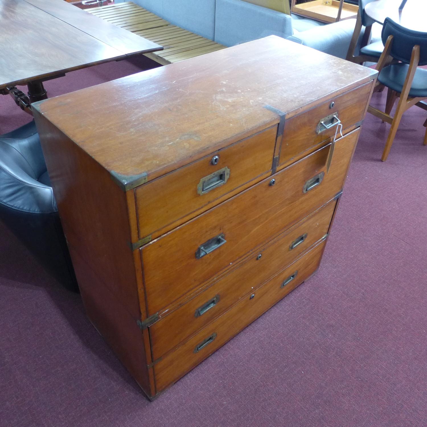 A late 19th century mahogany military campaign chest, brass bound, H.100 W.99 D.47 - Image 2 of 2