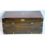 A late 19th century mahogany military campaign trunk, brass bound, H.45 W.100 D.49cm