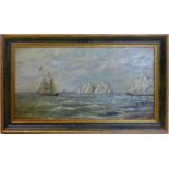 A late 19th century oil on canvas, maritime study, indistinctly signed, 24 x 44cm
