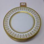 6 large porcelain dining plates by Bernaudaud, France in gold and white (various designs), Dia: 26cm